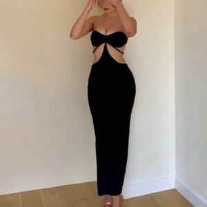 LEAU Valencia Maxi Strapless Dress NWT Women’s XL Blk Cut Out Double Lined Party